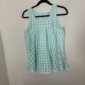 Esley Light Mint Grid-Pattern Babydoll Style Sleeveless Blouse